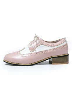 Sale Retro Stage Round Toe Paneled Brogue PU Leather Shoes