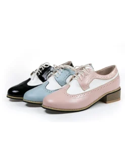 Sale Retro Stage Round Toe Paneled Brogue PU Leather Shoes