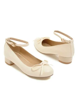 Best Retro Stage Round Toe Solid Buckle Bow High Heels