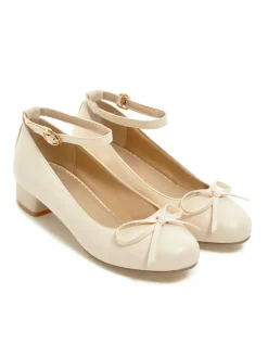 Best Retro Stage Round Toe Solid Buckle Bow High Heels