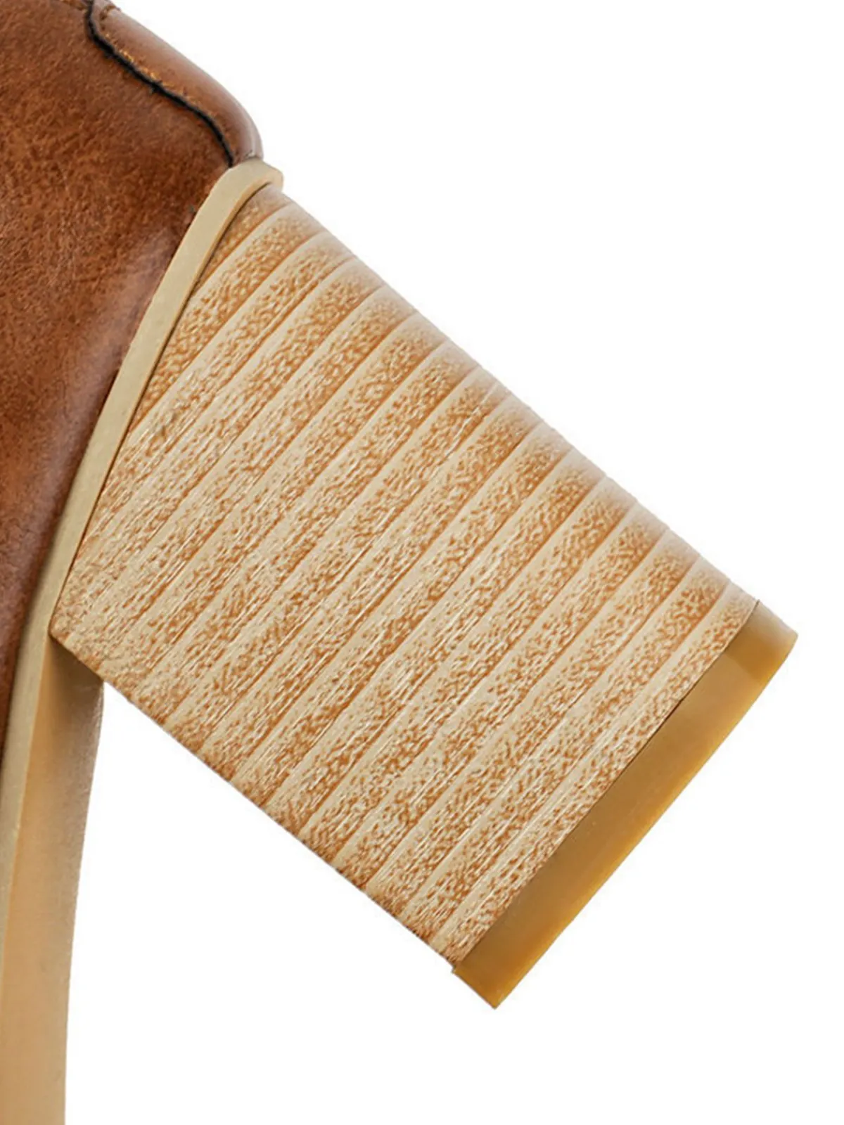 Online Retro Stage Round Toe Thick-Soled Wood-Grain Chunky Heel Shoes