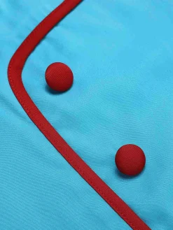 Hot Retro Stage 1960s Button Pencil Dress Royal Blue & Red
