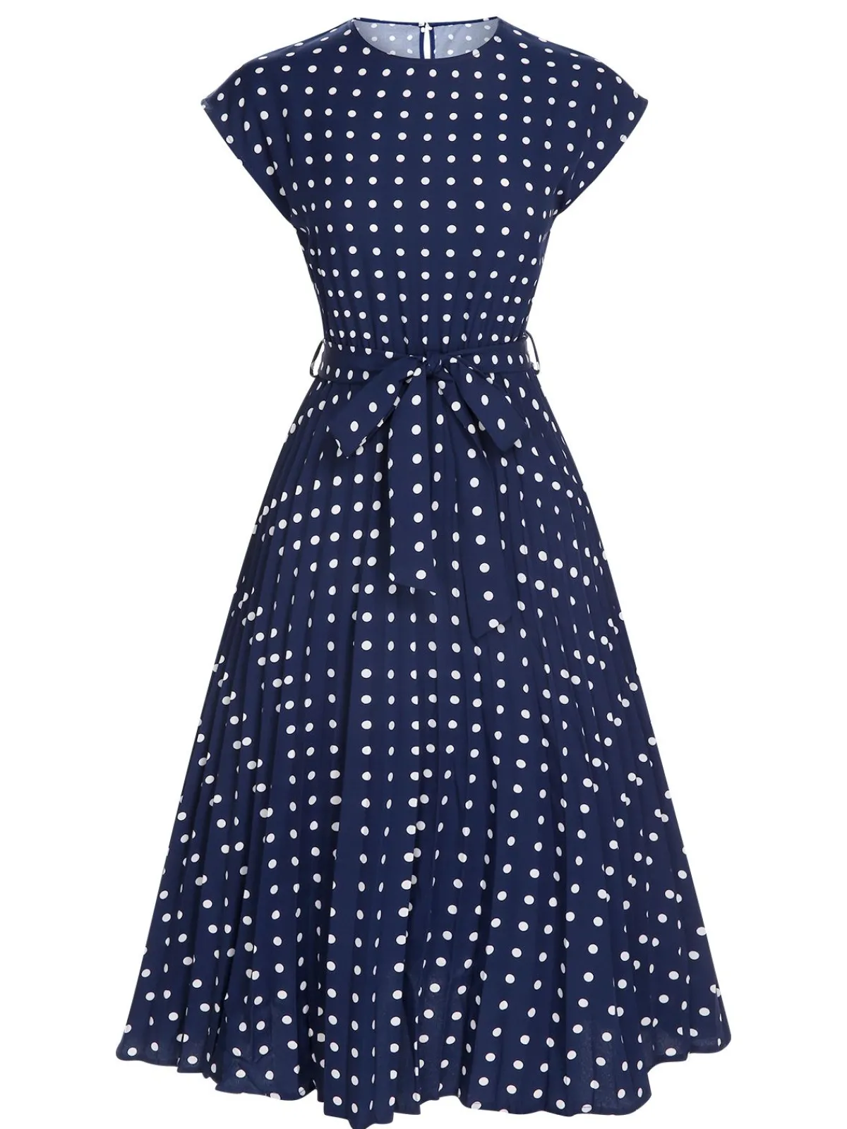 Best Retro Stage 1940s Polka Dots Belt Cap Dress Royal Blue