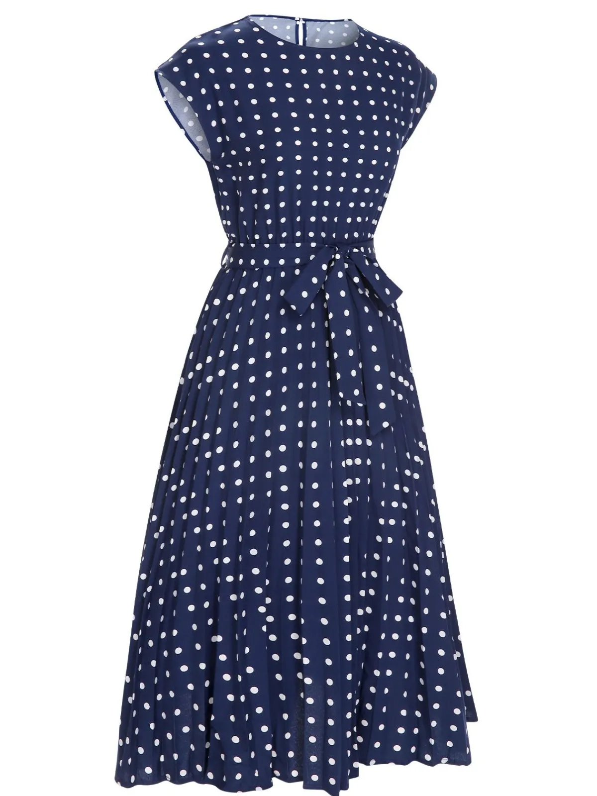 Best Retro Stage 1940s Polka Dots Belt Cap Dress Royal Blue