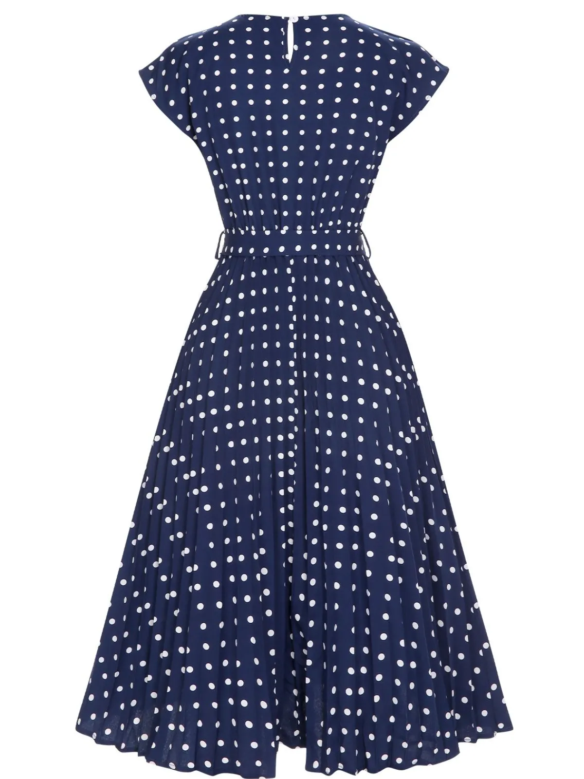 Best Retro Stage 1940s Polka Dots Belt Cap Dress Royal Blue