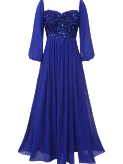Online Retro Stage 1920s Sequined Sweetheart Neck Maxi Dress Royal Blue