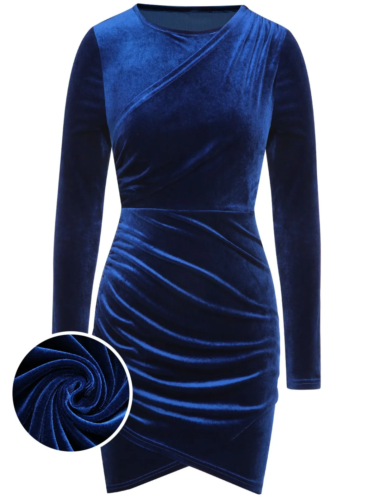 Clearance Retro Stage 1960s Solid Long Sleeve Velvet Dress Royal Blue