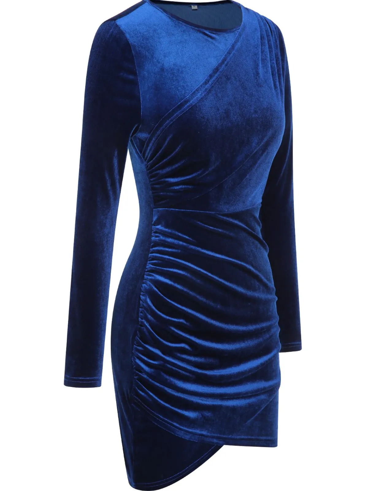 Clearance Retro Stage 1960s Solid Long Sleeve Velvet Dress Royal Blue