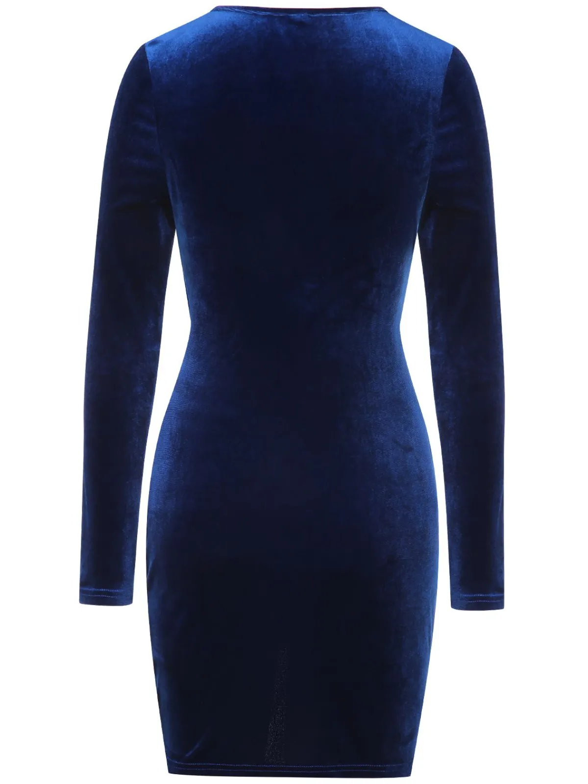 Clearance Retro Stage 1960s Solid Long Sleeve Velvet Dress Royal Blue