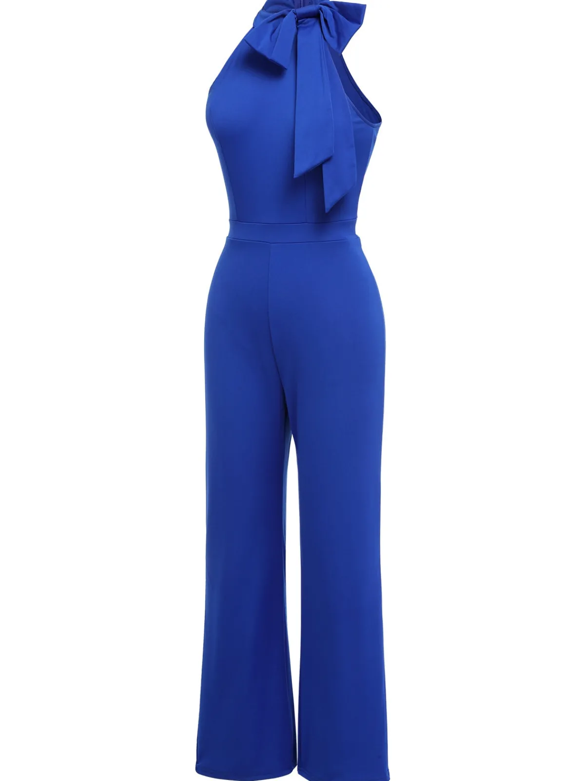 Best Retro Stage 1930s Tie Neck Jumpsuit Royal Blue