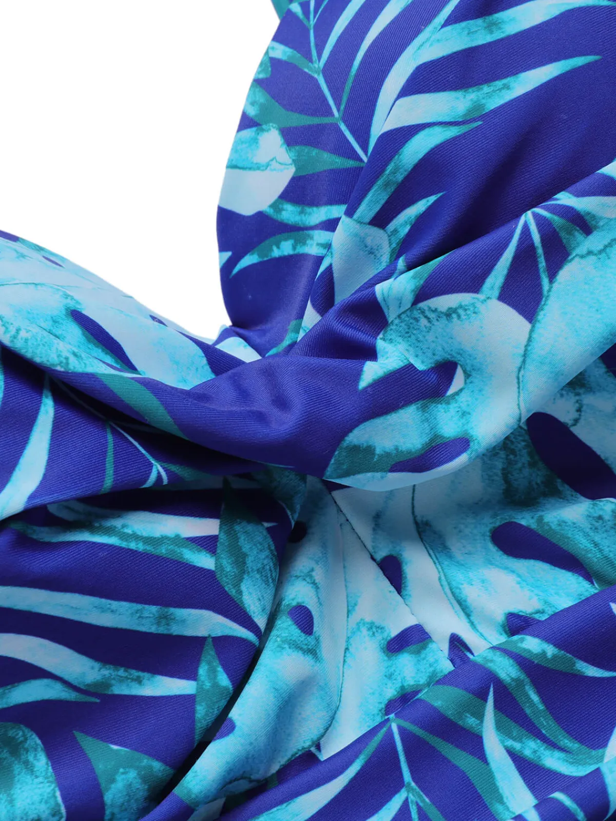 New Retro Stage 1960s Tropical Plants Swimsuit Set Royal Blue