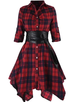 Best Retro Stage 1950s 3/4 Sleeve Plaid Belt Dress