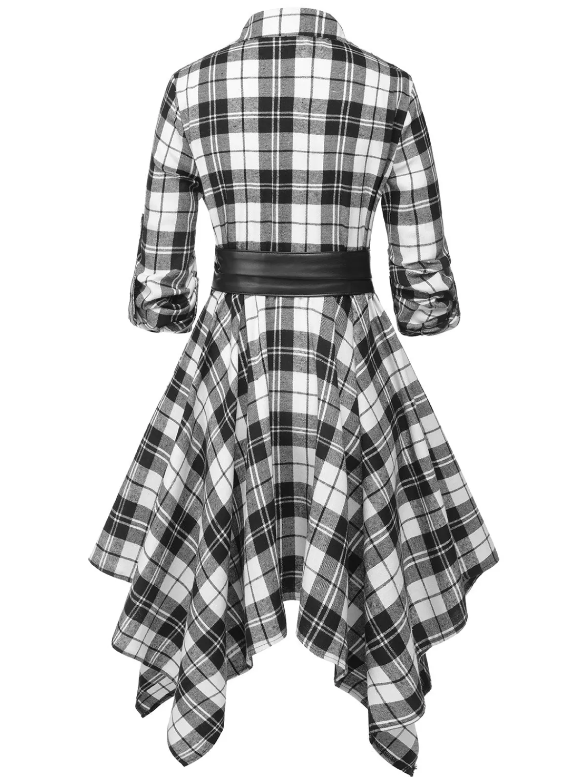 Best Retro Stage 1950s 3/4 Sleeve Plaid Belt Dress