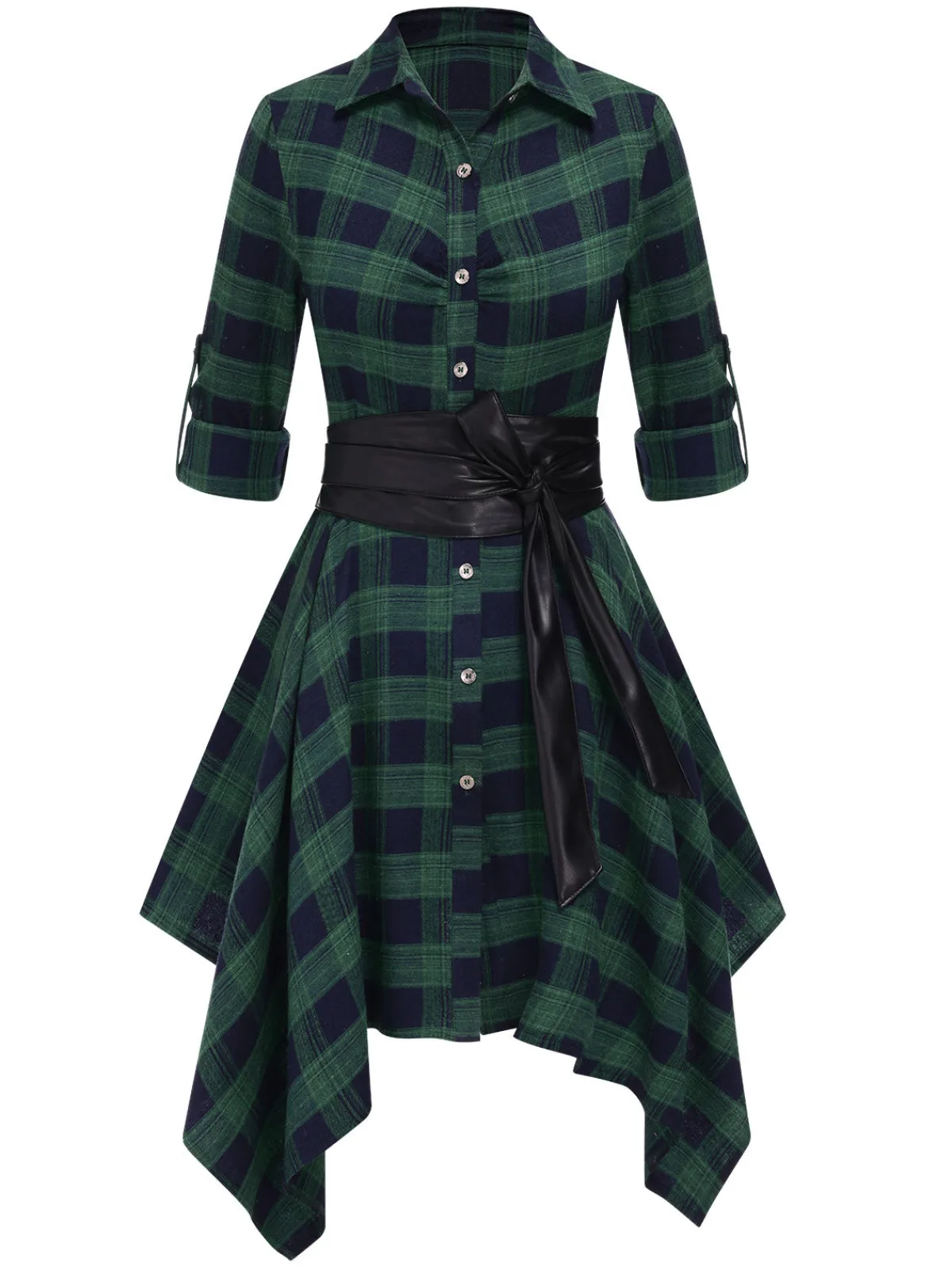 New Retro Stage 1950s 3/4 Sleeve Plaid Belt Dress
