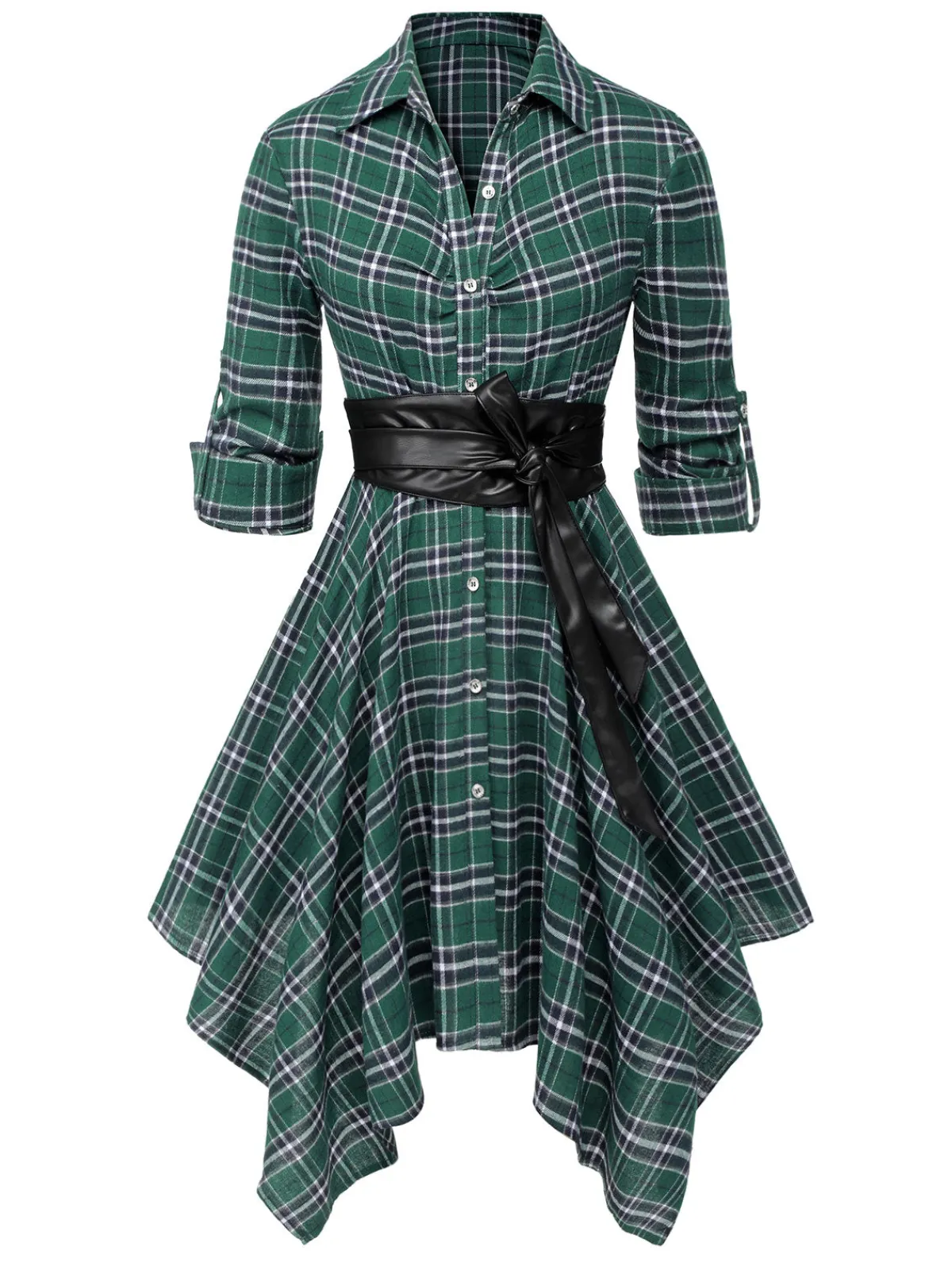 New Retro Stage 1950s 3/4 Sleeve Plaid Belt Dress