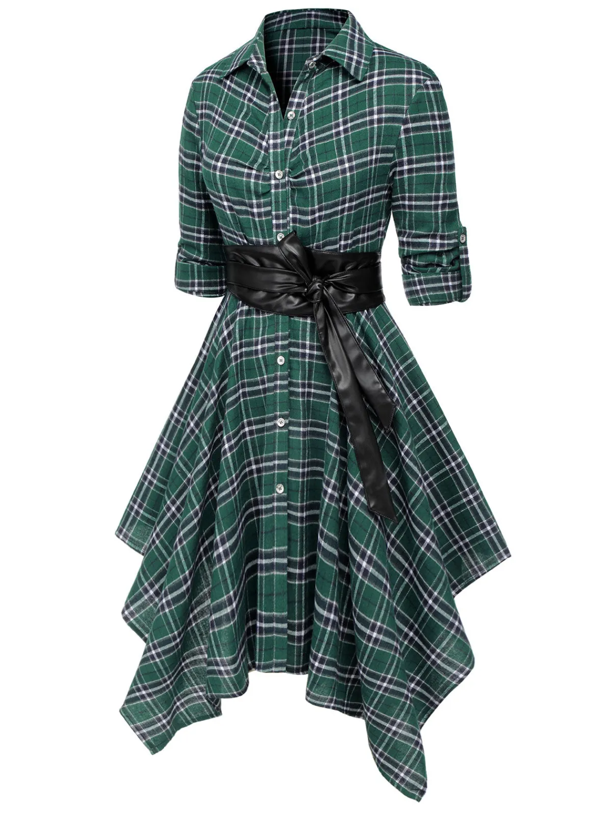 New Retro Stage 1950s 3/4 Sleeve Plaid Belt Dress