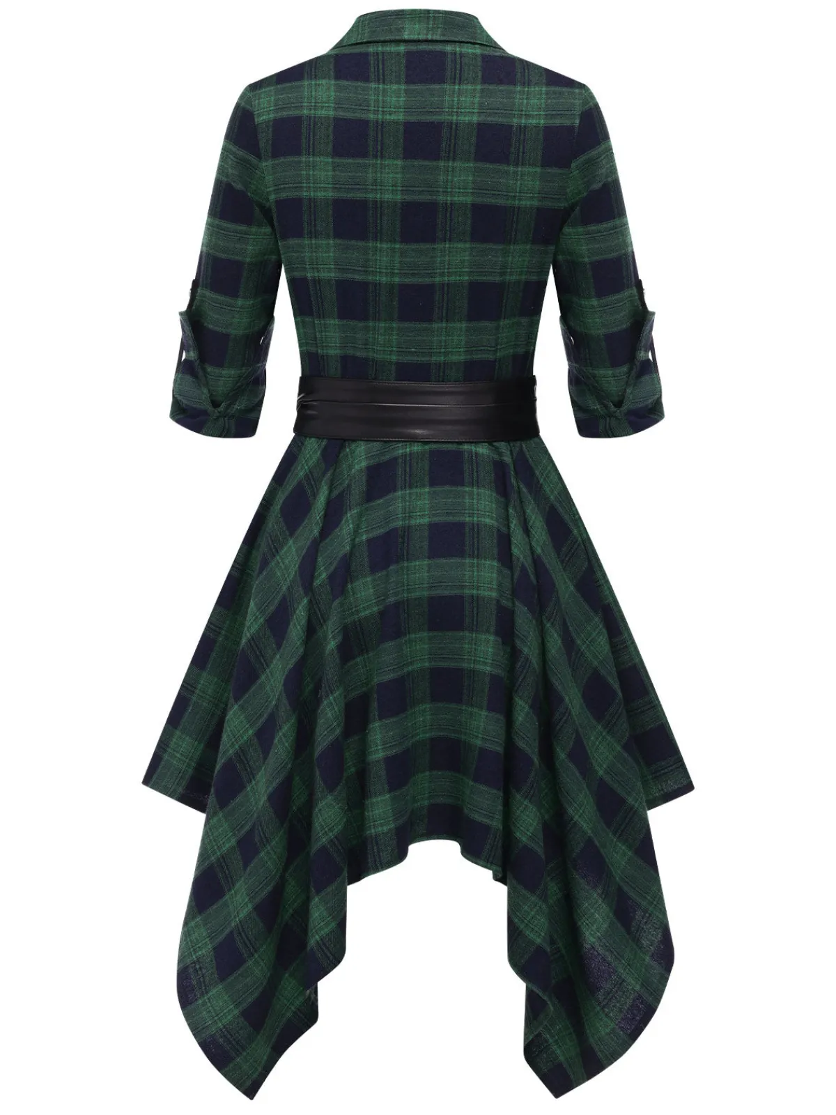 New Retro Stage 1950s 3/4 Sleeve Plaid Belt Dress