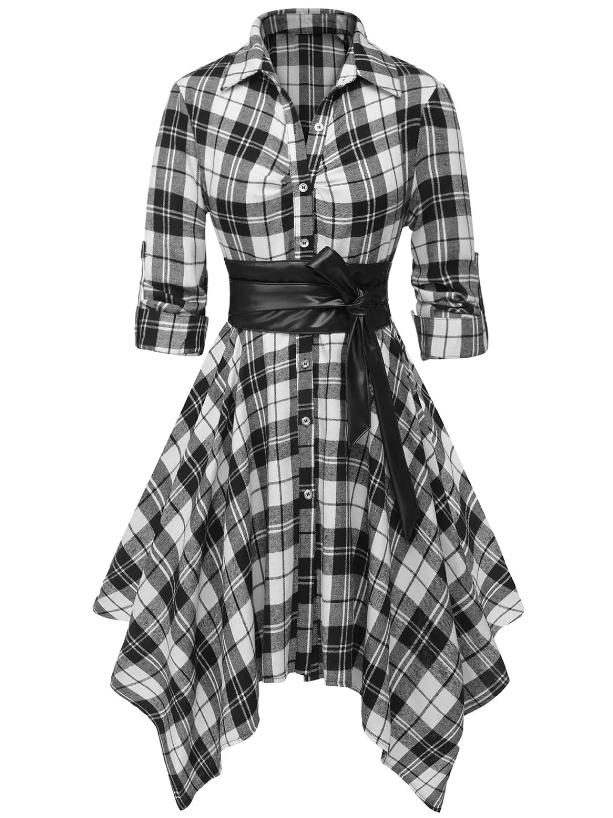 New Retro Stage 1950s 3/4 Sleeve Plaid Belt Dress
