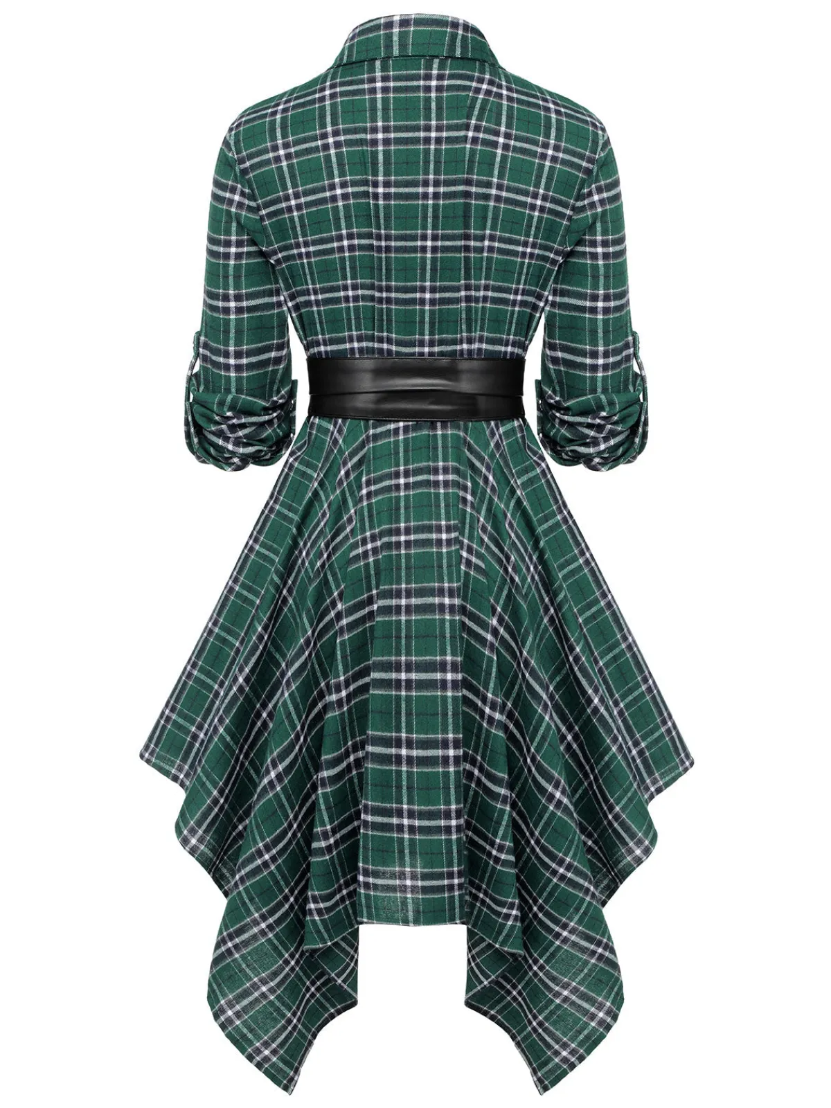 Best Retro Stage 1950s 3/4 Sleeve Plaid Belt Dress