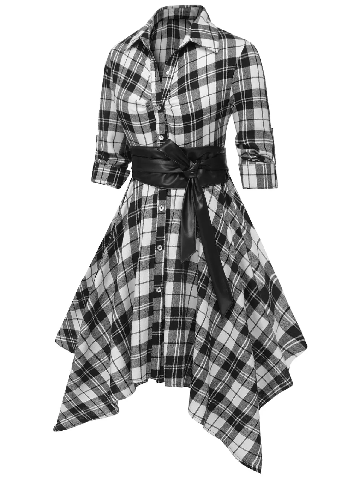 Best Retro Stage 1950s 3/4 Sleeve Plaid Belt Dress
