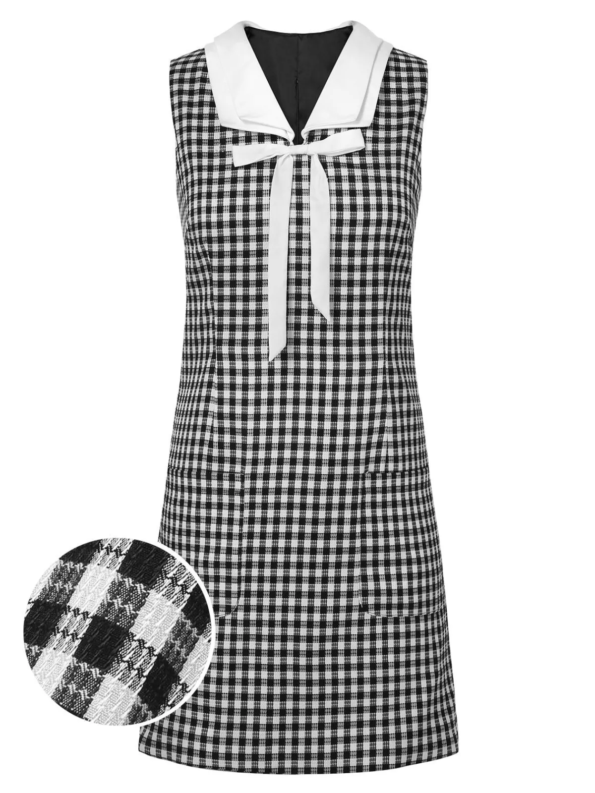 Hot Retro Stage 1960s Acetate Gingham Plaid Shift Dress Black