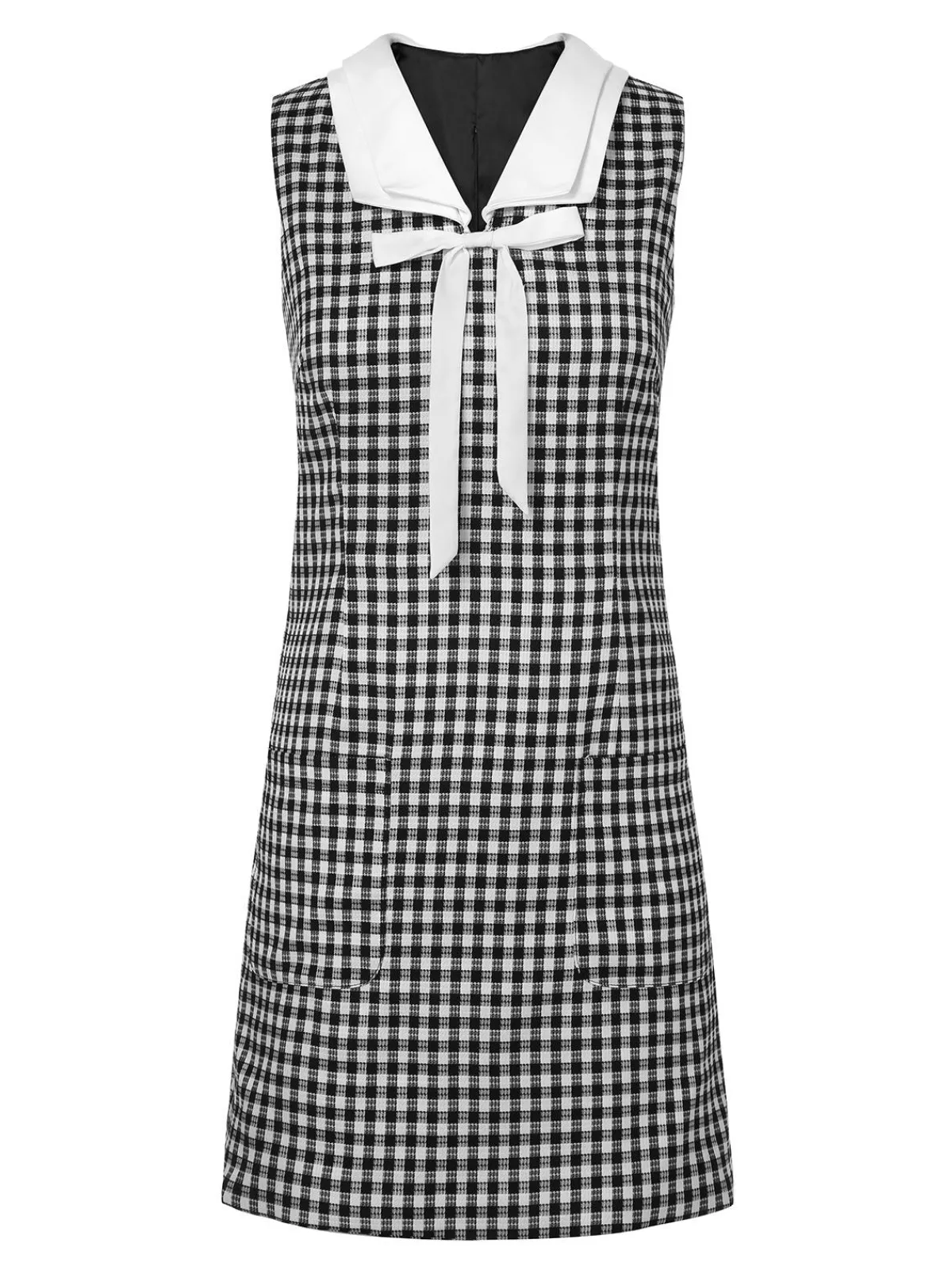 Hot Retro Stage 1960s Acetate Gingham Plaid Shift Dress Black