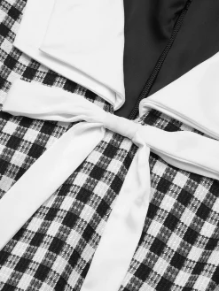 Hot Retro Stage 1960s Acetate Gingham Plaid Shift Dress Black