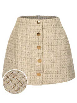 Fashion Retro Stage 1960s A-Line Button Solid Skirt