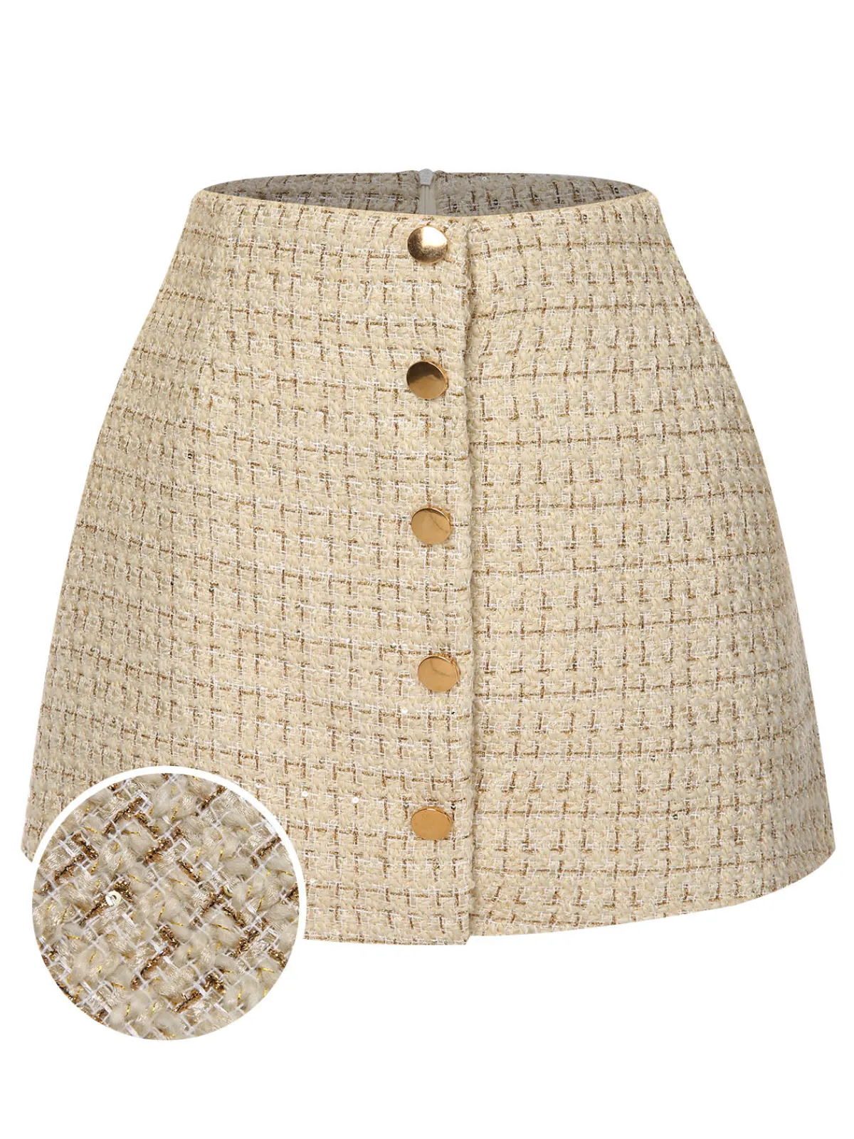 Fashion Retro Stage 1960s A-Line Button Solid Skirt