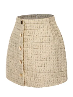 Fashion Retro Stage 1960s A-Line Button Solid Skirt