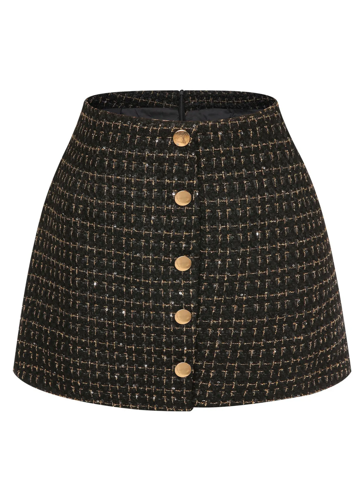 Fashion Retro Stage 1960s A-Line Button Solid Skirt