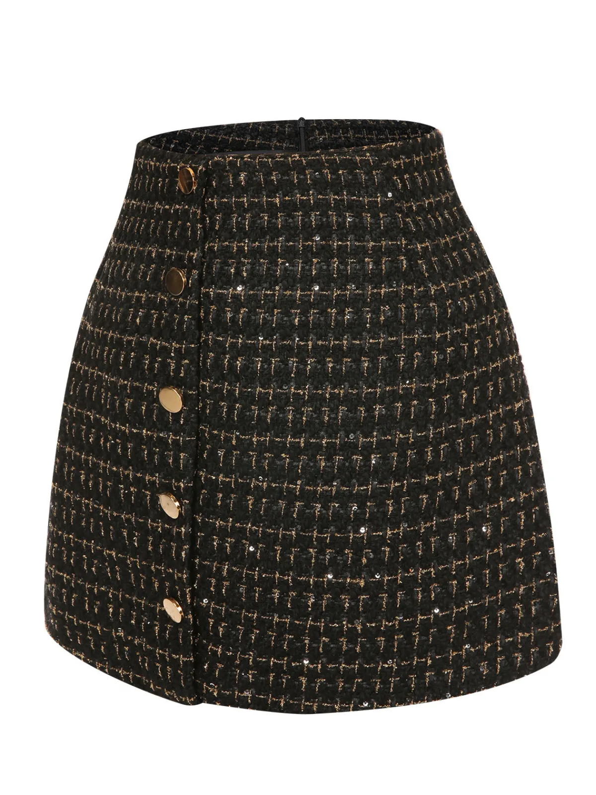 Fashion Retro Stage 1960s A-Line Button Solid Skirt