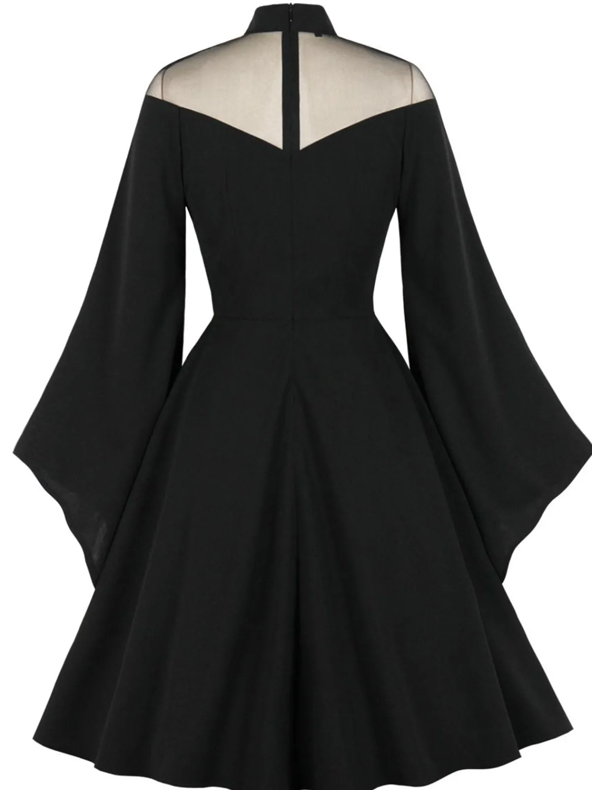 New Retro Stage 1950s Angel Sleeve Solid Swing Dress