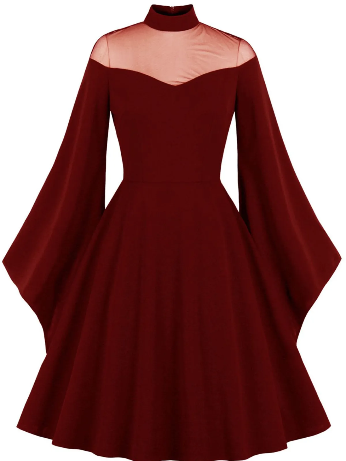New Retro Stage 1950s Angel Sleeve Solid Swing Dress