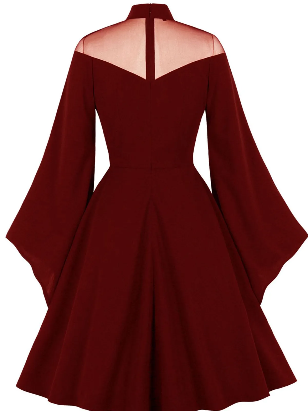 New Retro Stage 1950s Angel Sleeve Solid Swing Dress