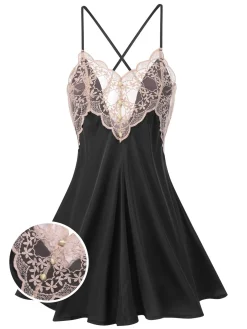 Discount Retro Stage 1950s Back Straps Lace Satin Nightdress