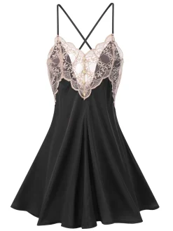 Discount Retro Stage 1950s Back Straps Lace Satin Nightdress