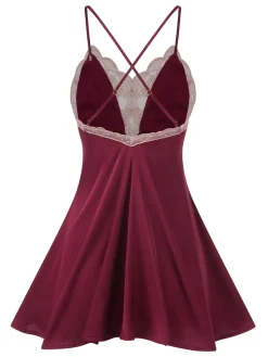 Discount Retro Stage 1950s Back Straps Lace Satin Nightdress