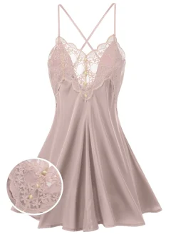 Discount Retro Stage 1950s Back Straps Lace Satin Nightdress