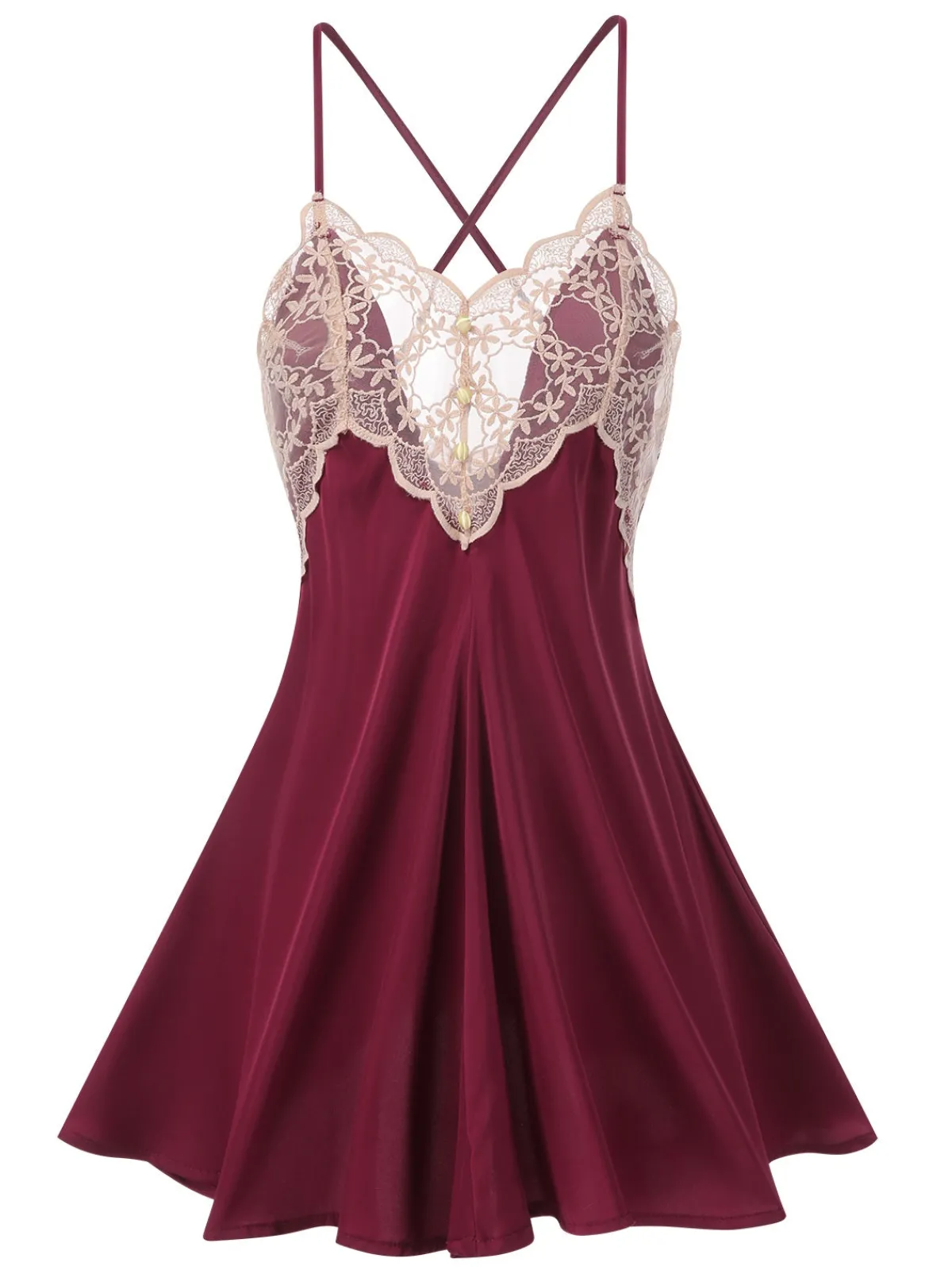 Discount Retro Stage 1950s Back Straps Lace Satin Nightdress