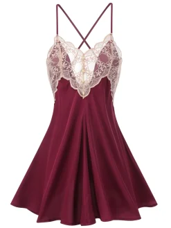 Clearance Retro Stage 1950s Back Straps Lace Satin Nightdress