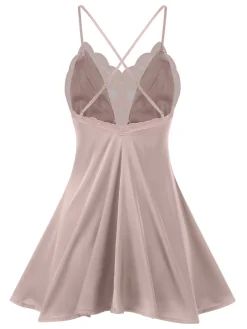 Clearance Retro Stage 1950s Back Straps Lace Satin Nightdress