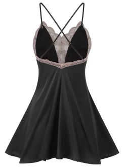 Clearance Retro Stage 1950s Back Straps Lace Satin Nightdress