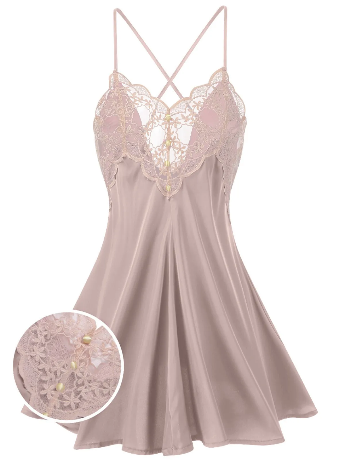 Clearance Retro Stage 1950s Back Straps Lace Satin Nightdress