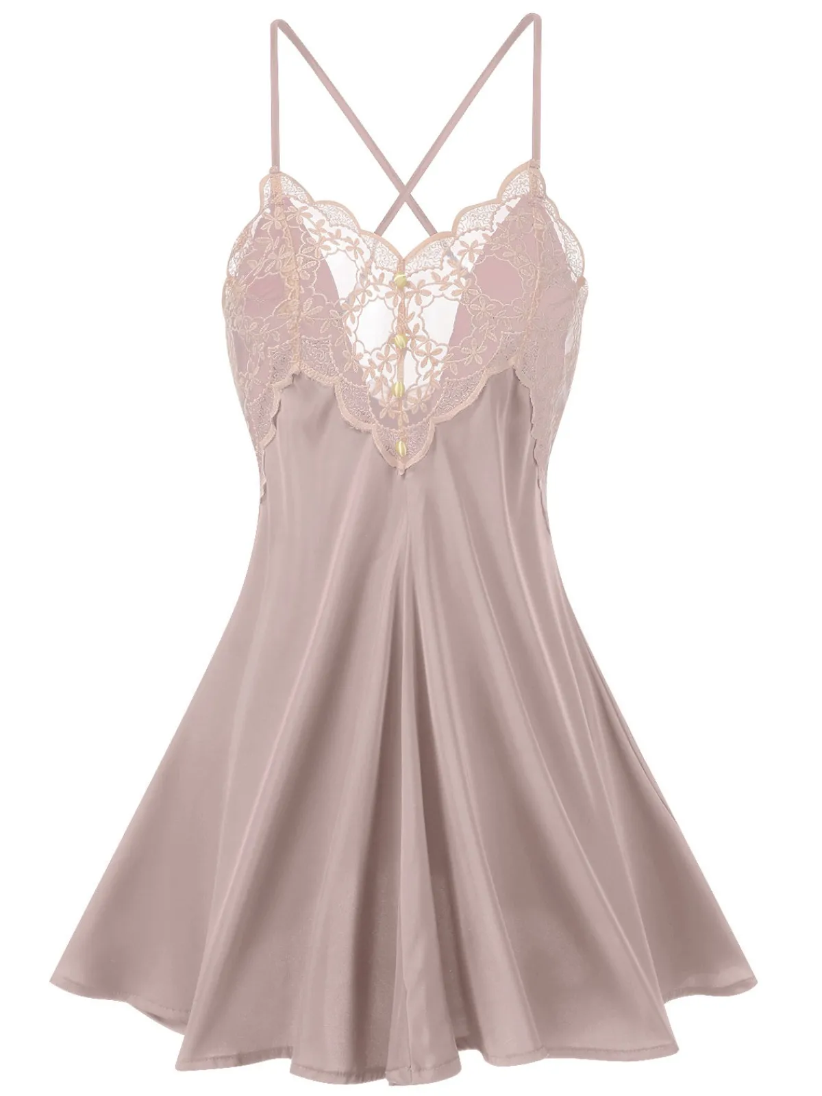 Clearance Retro Stage 1950s Back Straps Lace Satin Nightdress