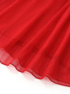 Discount Retro Stage 1950s Bandeau Solid Glitter Back Bow Skater Dress