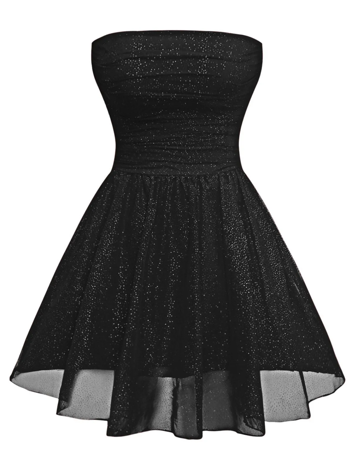 Discount Retro Stage 1950s Bandeau Solid Glitter Back Bow Skater Dress