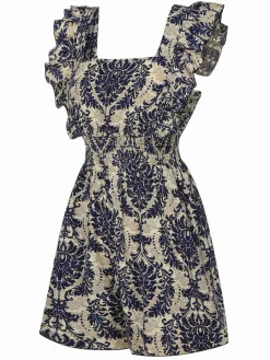 Fashion Retro Stage 1970s Baroque Prints Square Neck Ruffles Romper Multicolor