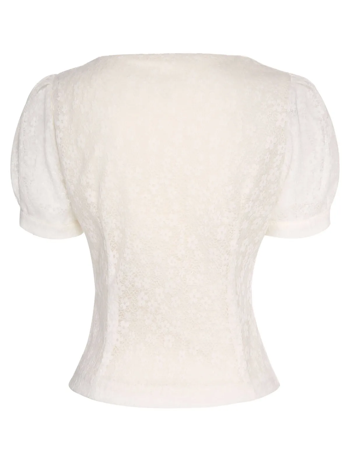 Sale Retro Stage 1950s Lace Puff Sleeve Button Blouse Beige