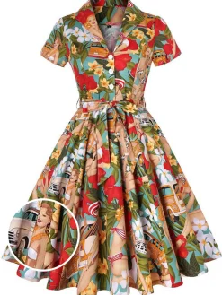 Best Retro Stage 1950s Bikini Girls Swing Dress Multi